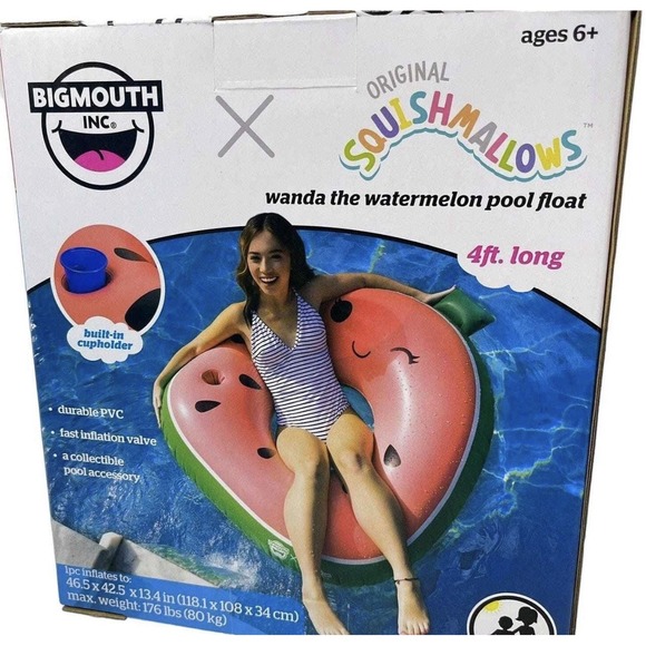 Squishmallows Other - BigMouth, Squishmallows Wanda the Watermelon Pool Float, 46.5" x 42.5" x 13.4"